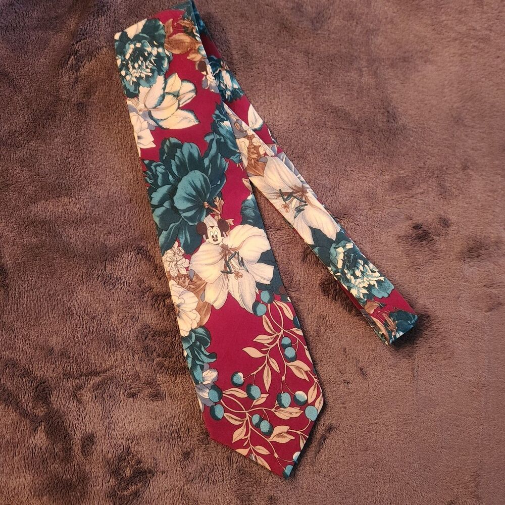 Hidden Mickey Floral Warm Tone Silk Tie Formal Business